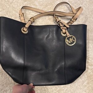 Michael Kors Black Tote with Tan Straps